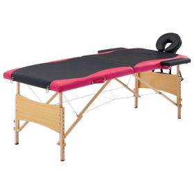 Foldable Massage Table 2 Zones Wood Black and Pink