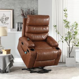21"seat width,large size Electric Power Lift Recliner Chair Sofa for Elderly, 8 point vibration Massage and lumber heat, Remote Control, Side Pockets (Color: brown)