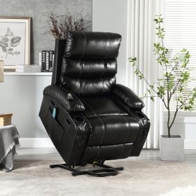 21"seat width,large size Electric Power Lift Recliner Chair Sofa for Elderly, 8 point vibration Massage and lumber heat, Remote Control, Side Pockets (Color: Black)